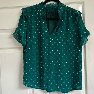 Jcrew flowy blouse size medium green with white dots NWOT